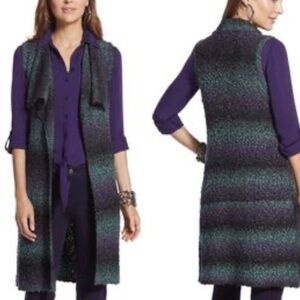 Chico’s Rowan purple blue waterfall open sleeveless textured cardigan M 8.